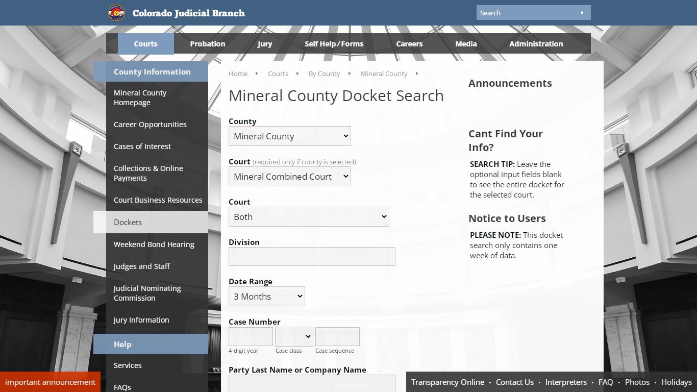 Colorado Judicial Branch - Mineral County - Dockets